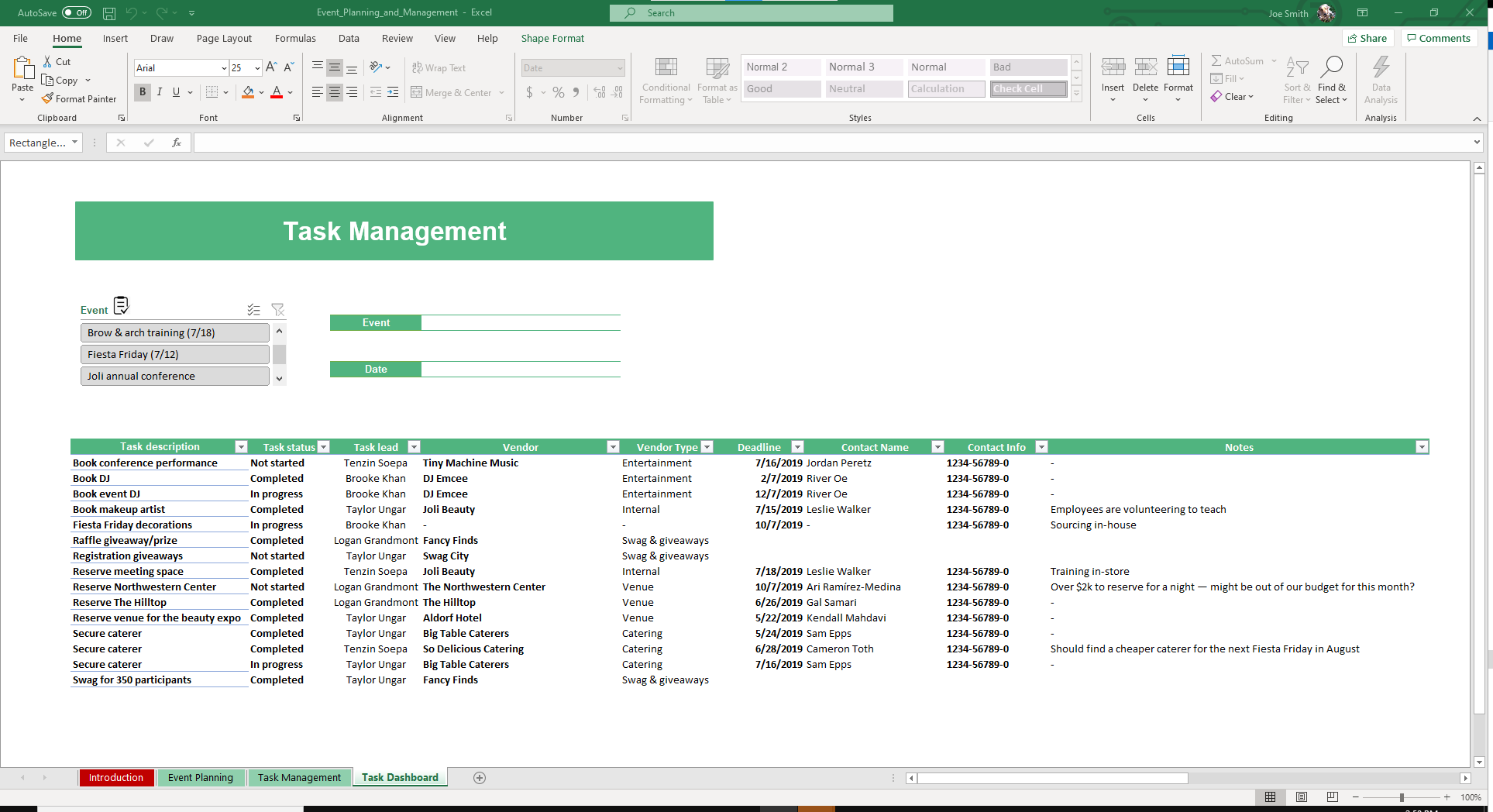 Event Planning Excel and Google Sheets Template